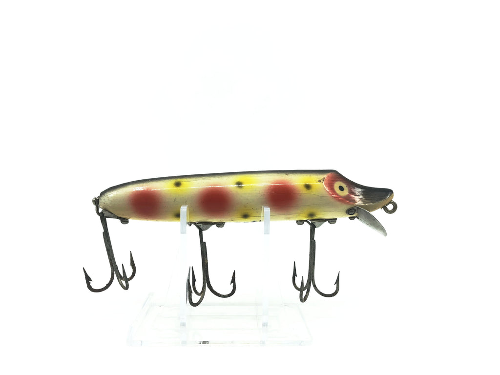 Antique Heddon Spook Dowagiac Vamp Wood Strawberry Spots Fishing Lure Glass  Eyes 