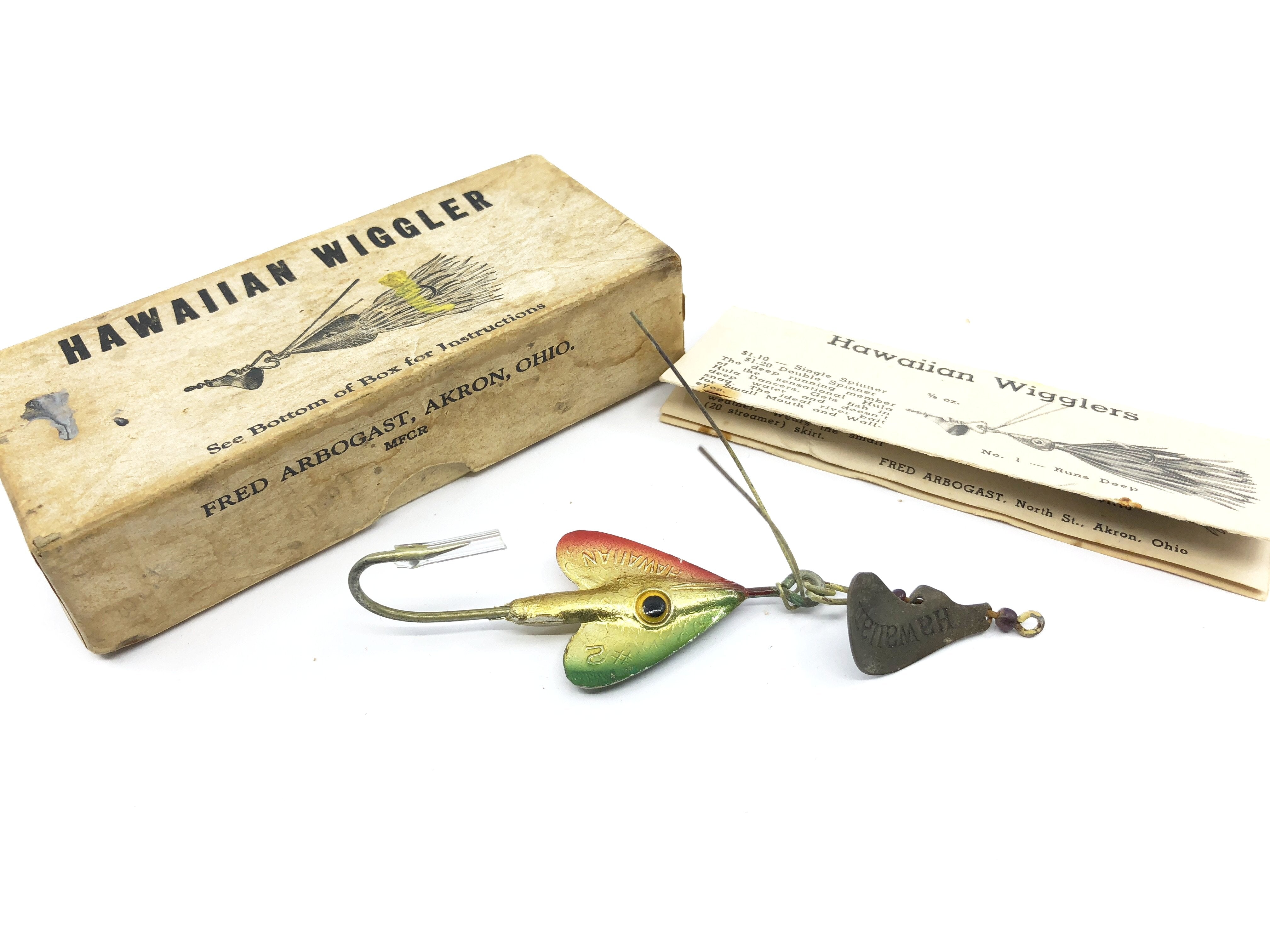 Vintage Fred Arbogast Red & White Hula Dancer Lure In Picture Box