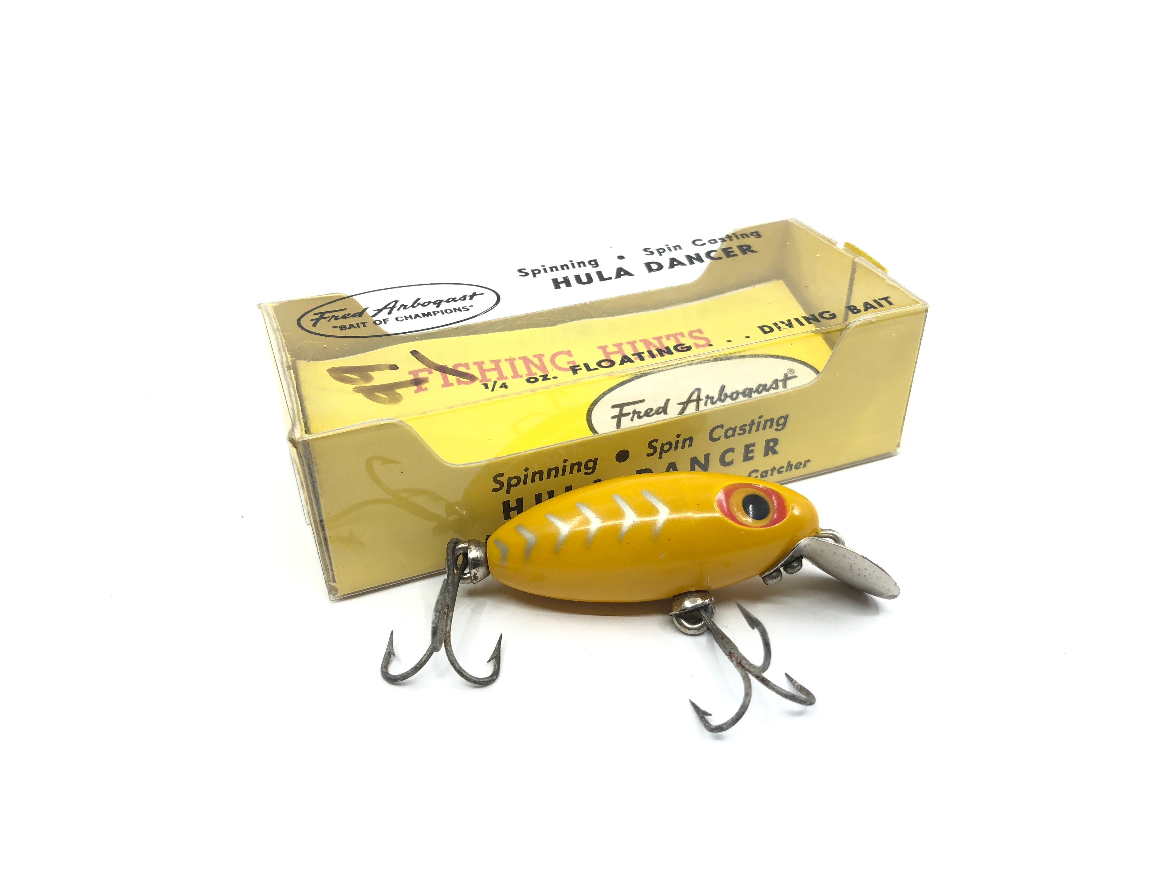 Arbogast Spin Hula Dancer Yellow Shore Color with Box and Paperwork – My  Bait Shop, LLC