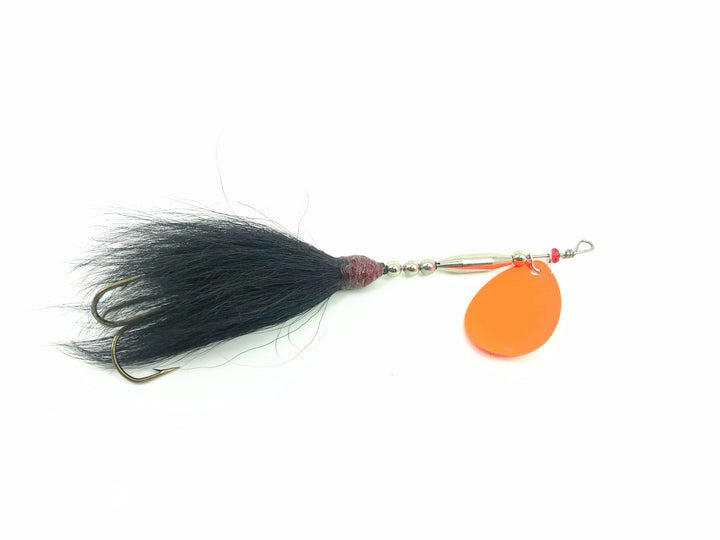 Musky Bucktail Spinner 1oz, Orange Blade/Black Tail Color