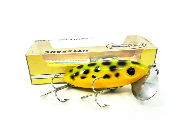 Arbogast Jitterbug 5/8oz, FY Frog/Yellow Belly Color with Box, Bugged-Eyed Model