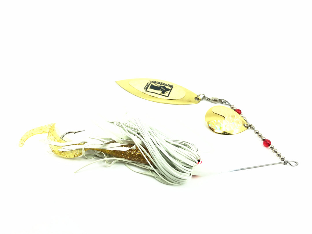 Grim Reaper 1 Ounce Tandem Spinner, White Body/Gold Blade & Tail