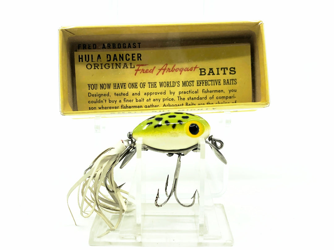 Arbogast Hula Dancer 800, Frog/White Belly Color/Box - Side Stencil