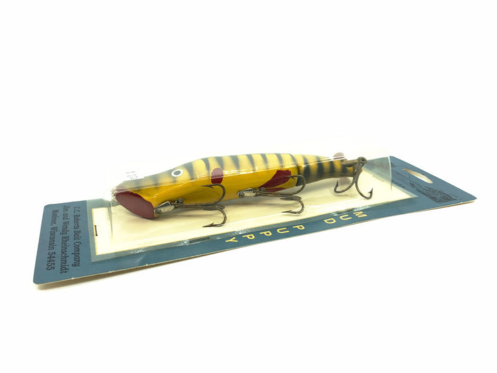 C.C. Robert's Mud Puppy River Surface Bait, Yellow/Black Ribs Color on Card