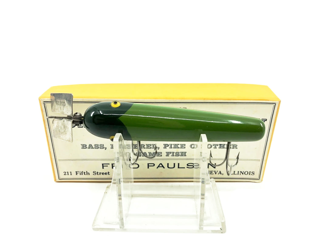 Paulson's Combination Minnow Rare Green Body Dark Green Head Color w/Box & Paper - RARE!