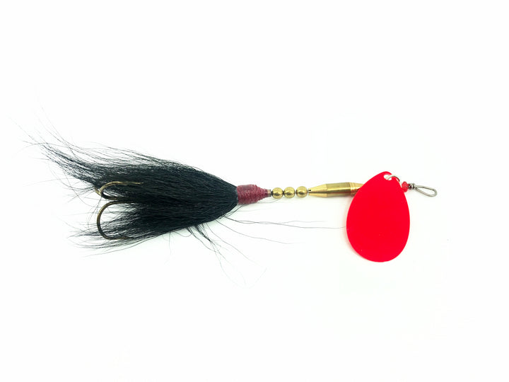 Musky Bucktail Spinner 1oz, Orange Blade/Black Tail/Bronze Body Color