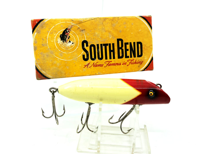 South Bend No. 973 Bass-Oreno RW, Red Arrowhead/White Body Color Box