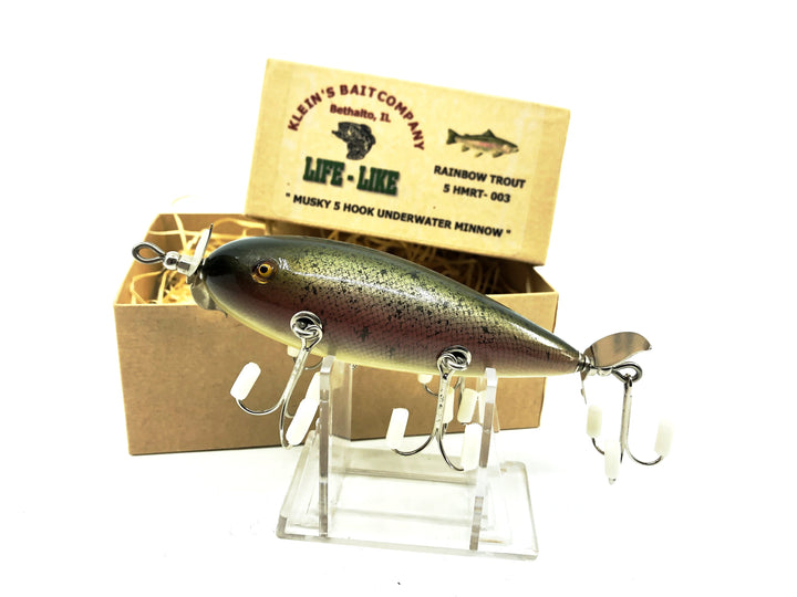 Klein's Bait Company Life-Like Musky 5 Hook Underwater Minnow, Rainbow Trout Color with Box