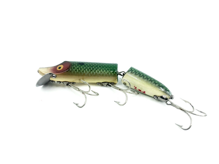 Original Heddon Jointed Wood Vamp 7300, D Green Scale Color - Marked 2nd