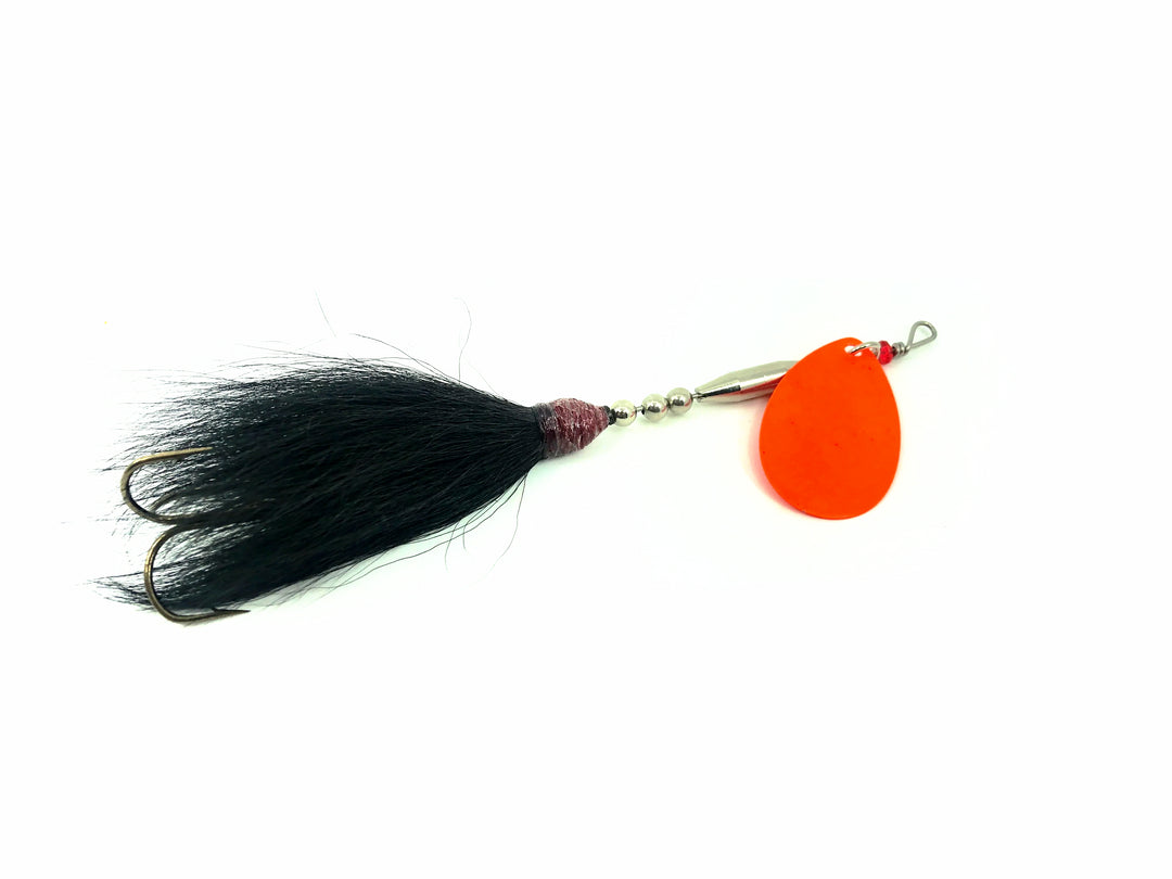 Musky Bucktail Spinner 1oz, Orange Blade/Black Tail Color