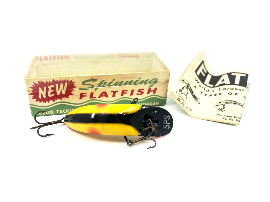 Vintage Helin Flatfish SPS, YB Yellow/Black Stripe/Red Tip Color with Box