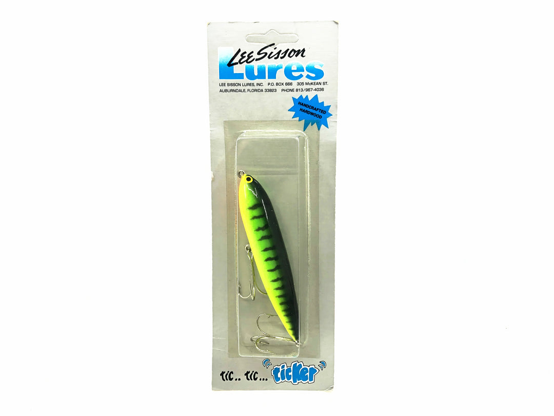 Lee Sisson Ticker Topwater Wood Walker, Fire Tiger Color on Card