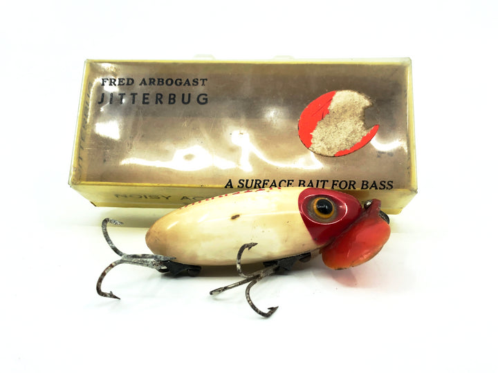 Arbogast Plastic Red Lip Jitterbug 1940's WWII Era, Red/White Color - War Bug!