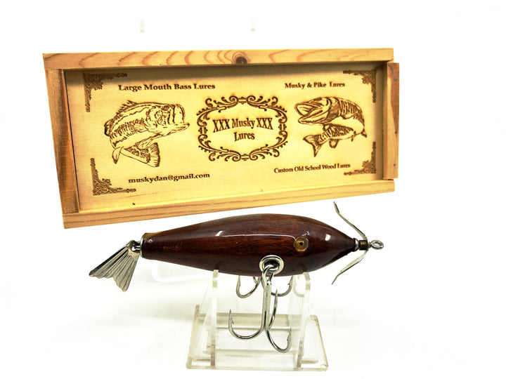 Musky Dan (XXX Lures) 2 Hook/Wiggle Fish, Cedar Finish Color with Box