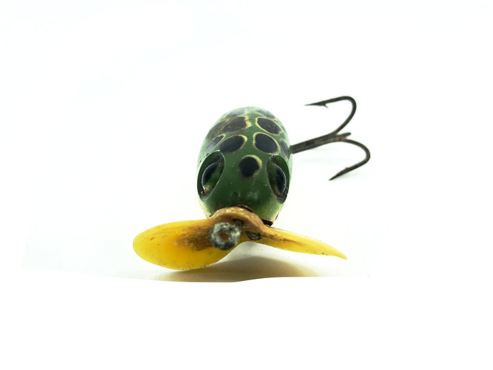 Arbogast Plastic Yellow Lip Jitterbug 1940's WWII Era, Frog/White Belly Color - War Bug!