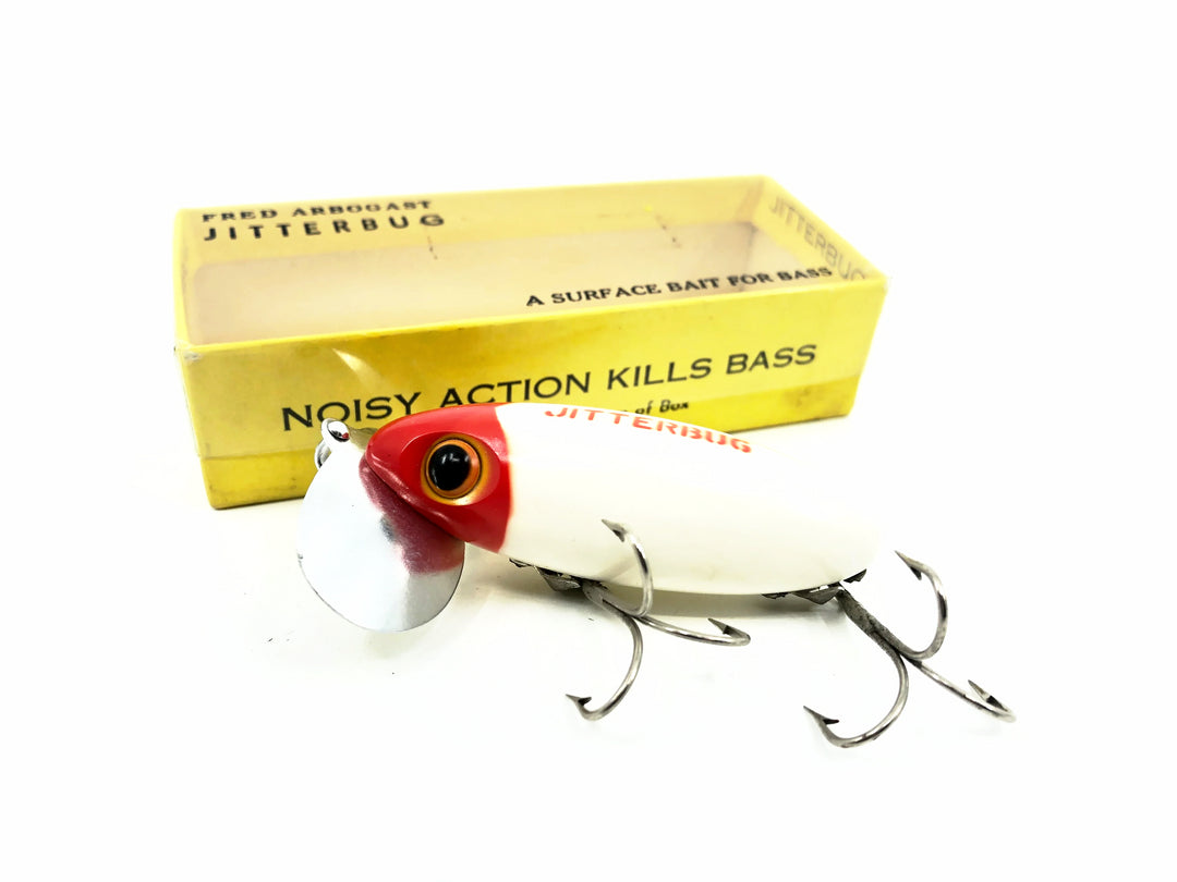 Arbogast Jitterbug 5/8oz, Red Head/White Color with Box, Bugged-Eyed Model