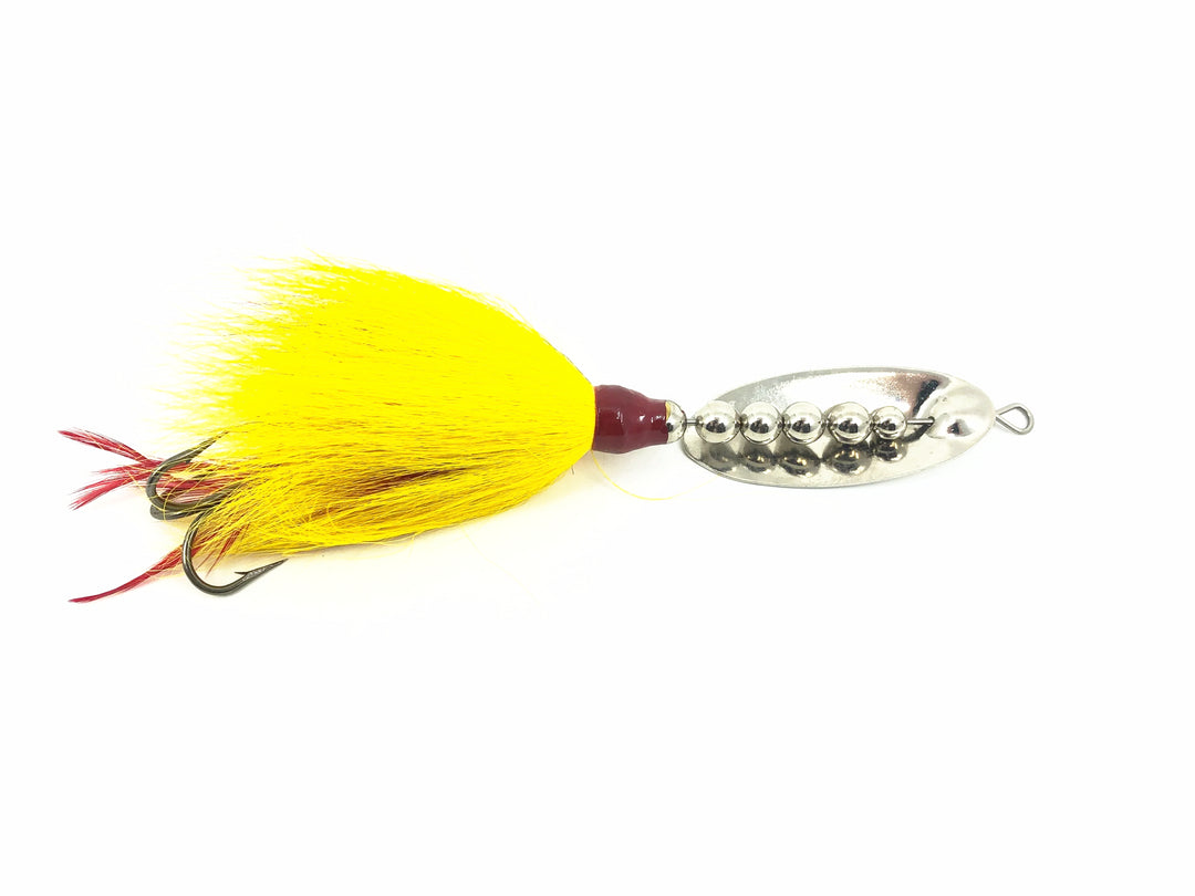 Grim Reaper Inline Spinner 1 2/5oz, Silver Blade/Yellow &amp; Red Bucktail