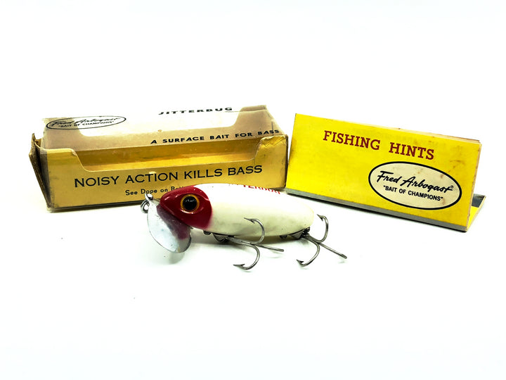 Arbogast Jitterbug 5/8oz, Red Head/White Color with Box, Bugged-Eyed Model