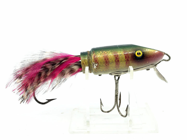 Paw Paw Feather Casting Minnow 1200, Gold Scale/Red Ribs/Green Back/Pink Feathers