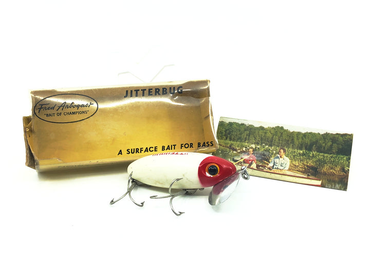 Arbogast Jitterbug 5/8oz, Red Head/White Color with Box, Bugged-Eyed Model