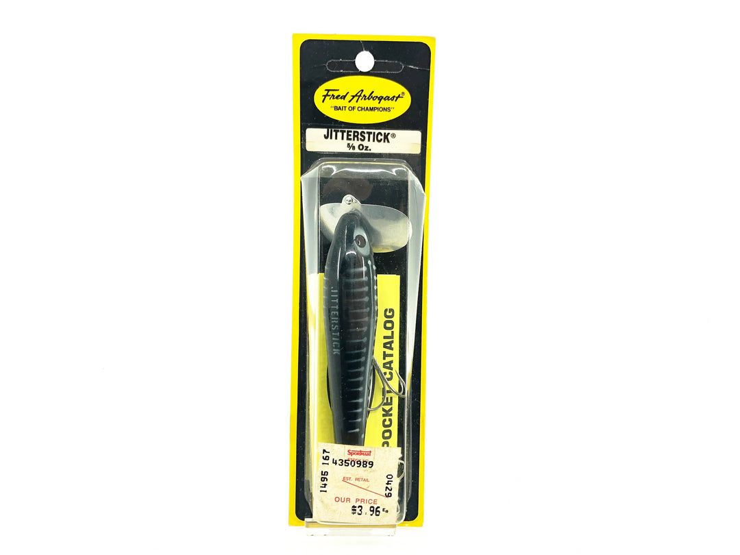 Arbogast Jitterstick, Black Shore Minnow Color on Card