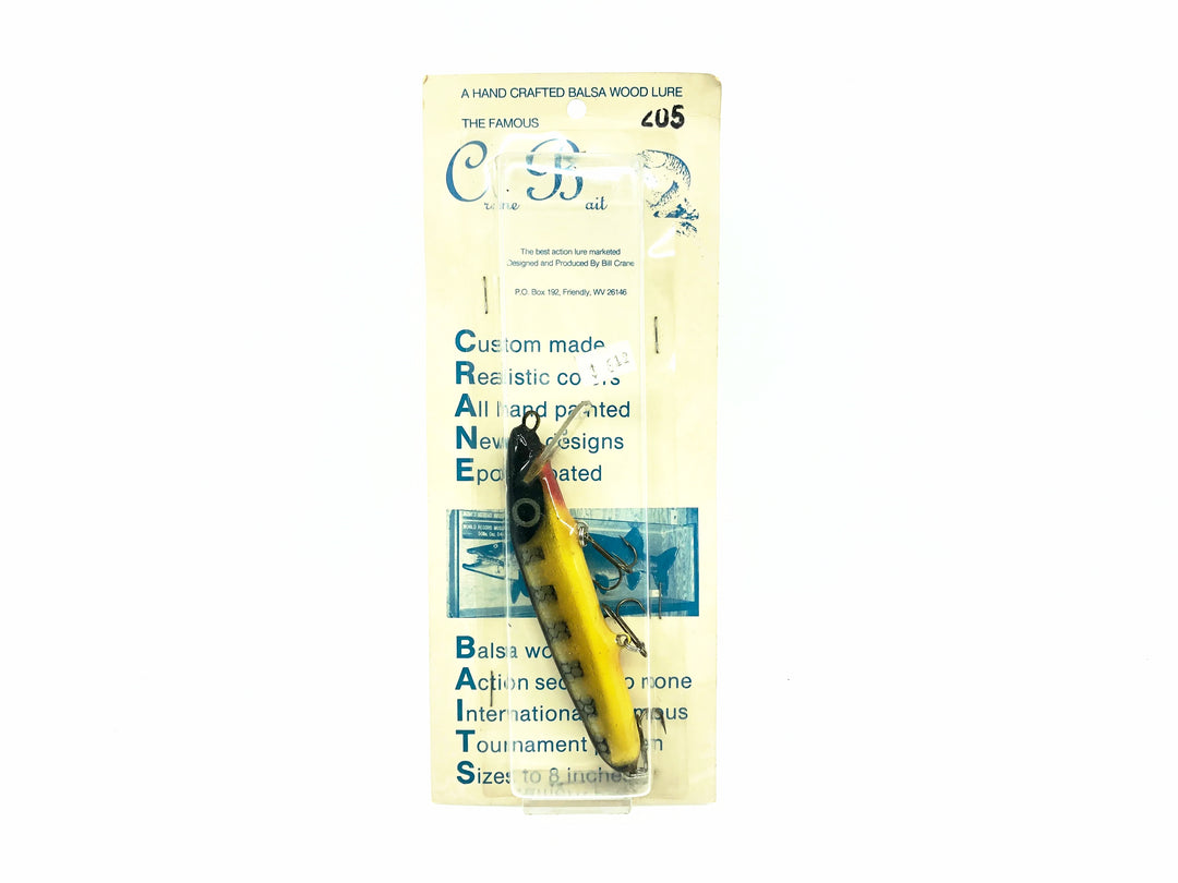 Crane 205 Musky Lure, Green Perch/Yellow Belly Color on Card