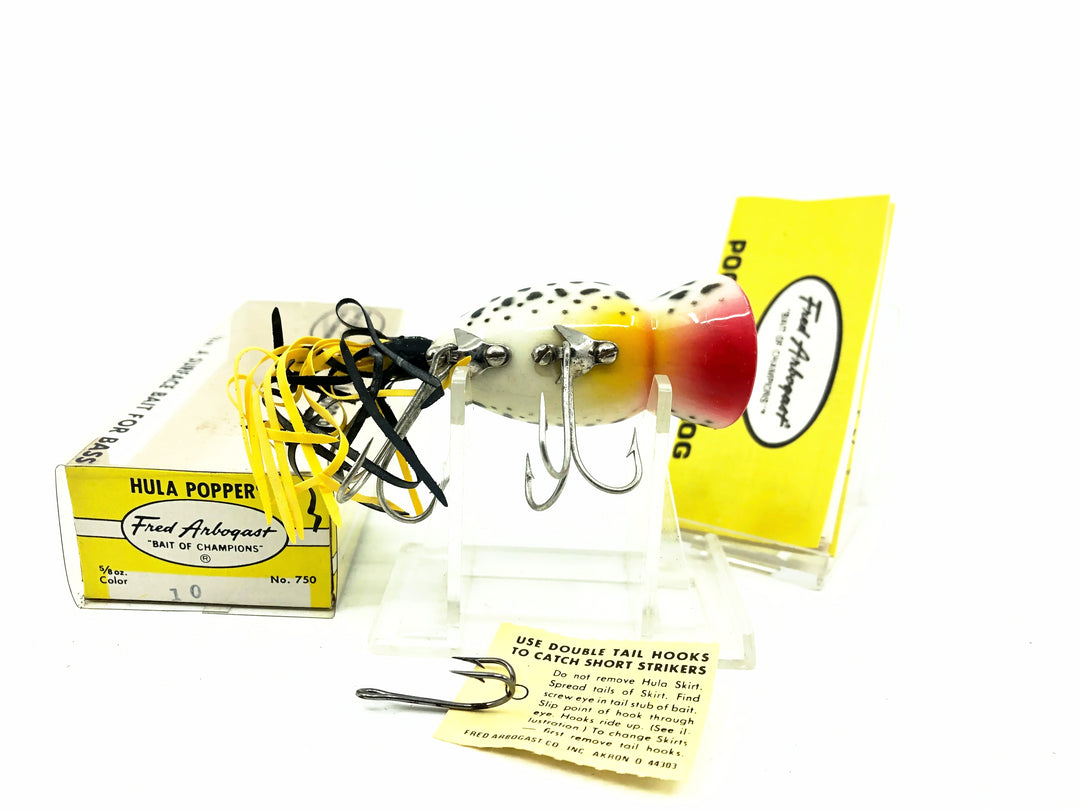 Arbogast Hula Popper 750, #10 Coachdog/White Belly Color with Box - Optional Arbogast Hook