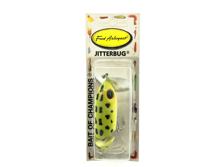 Arbogast Jointed Jitterbug, Frog/White Belly Color on Card