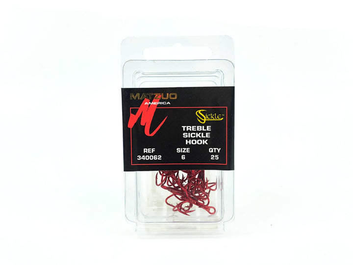 Matzuo American Treble Sickle Hook Size 6 Qty 25 Hooks 340062-6, Red Chrome Color