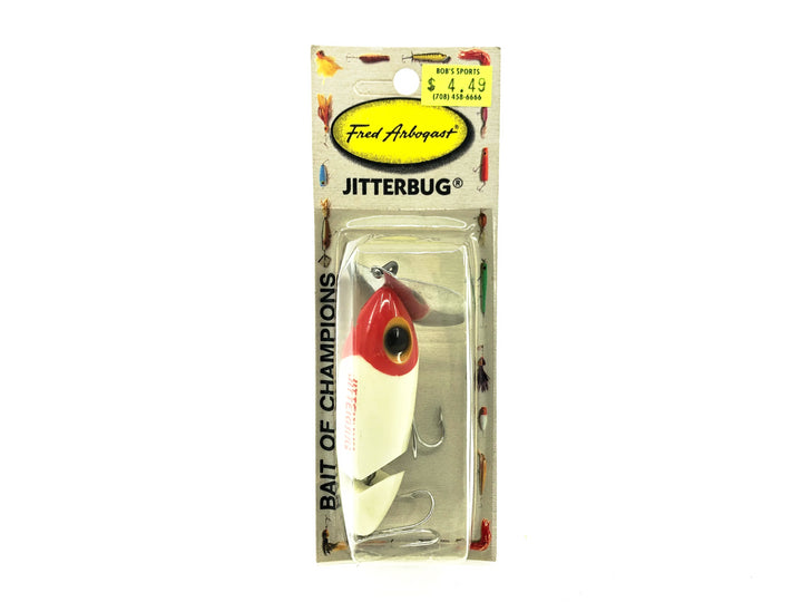 Arbogast Jointed Jitterbug, Red Head/White Color on Card