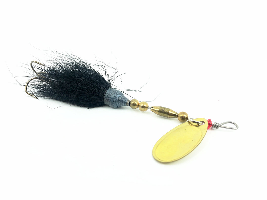 Pike Bucktail Inline Spinner, Gold Blade/Black Tail Color - French Blade