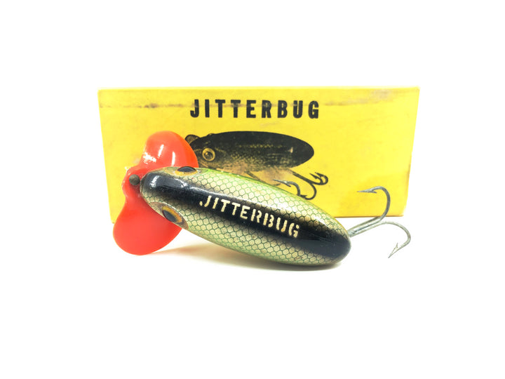 Arbogast Plastic Red Lip Jitterbug 1940's WWII Era, #26 Green Scale Color with Box - War Bug