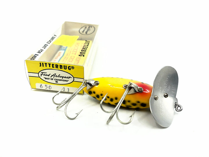 Arbogast Jitterbug 5/8oz, #11 Yellow Coachdog Color with Box, Bugged-Eyed Model