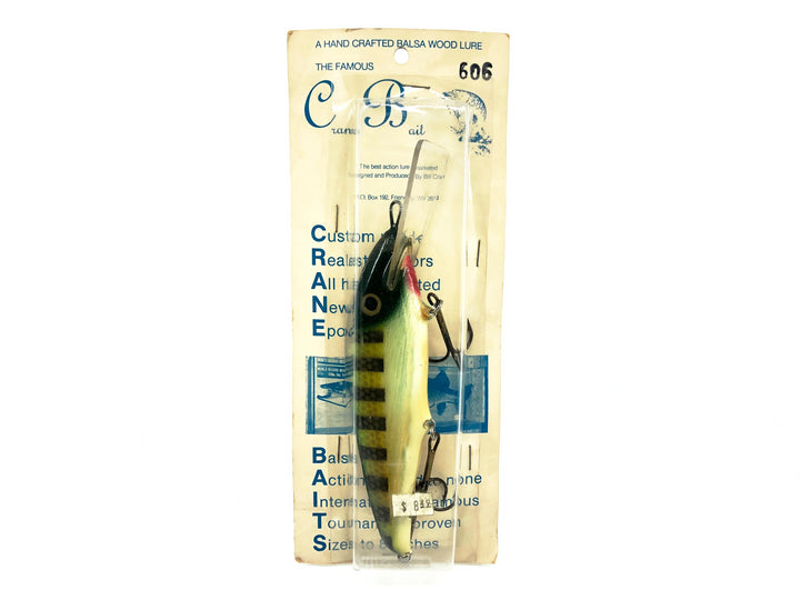 Crane 606 Musky Bait, Green Perch/White Belly Color on Card