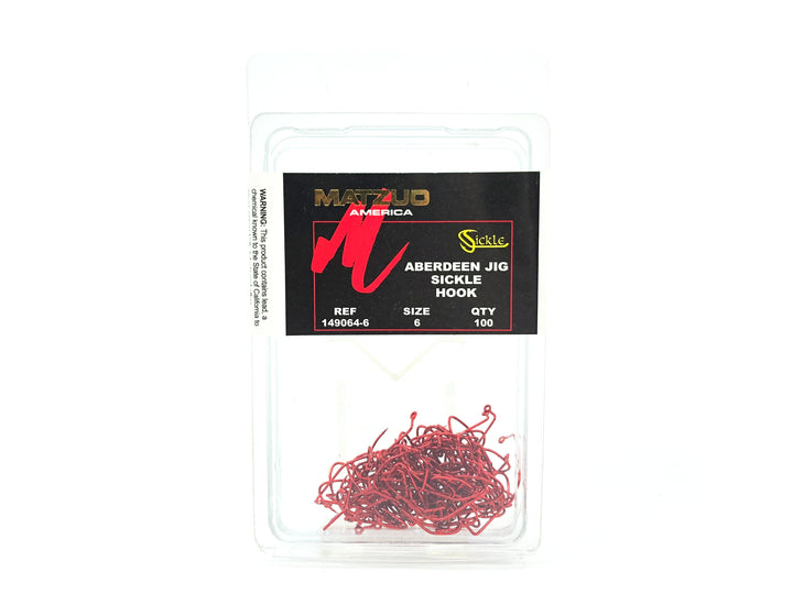 Matzuo American Aberdeen Jig Sickle Hook Size 6 Qty 100 Hooks 149064-6, Red Chrome Color