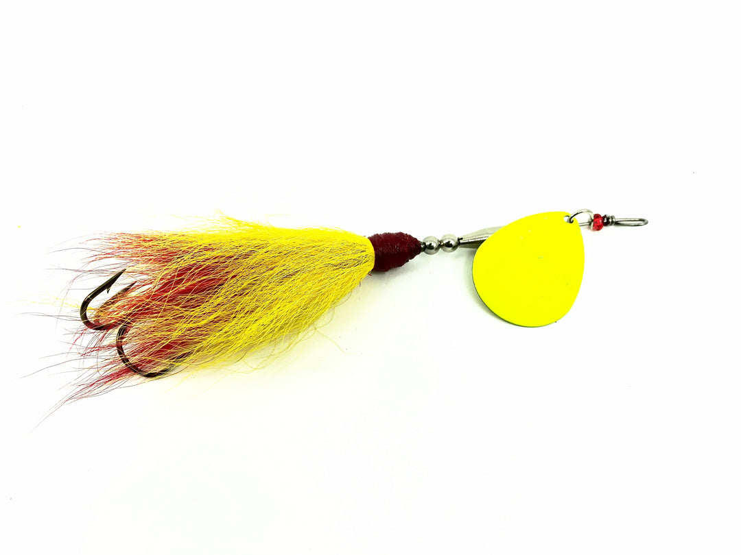 Musky Bucktail Spinner 1oz, Chartreuse Blade/Chartreuse & Red Tail Color