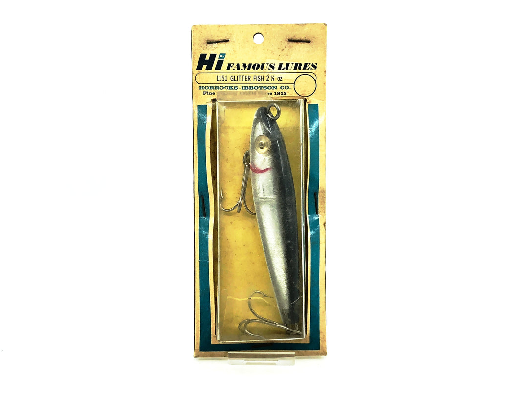 HI Famous Lures 1151 Glitter Fish, Silver/Black Back Color on Card