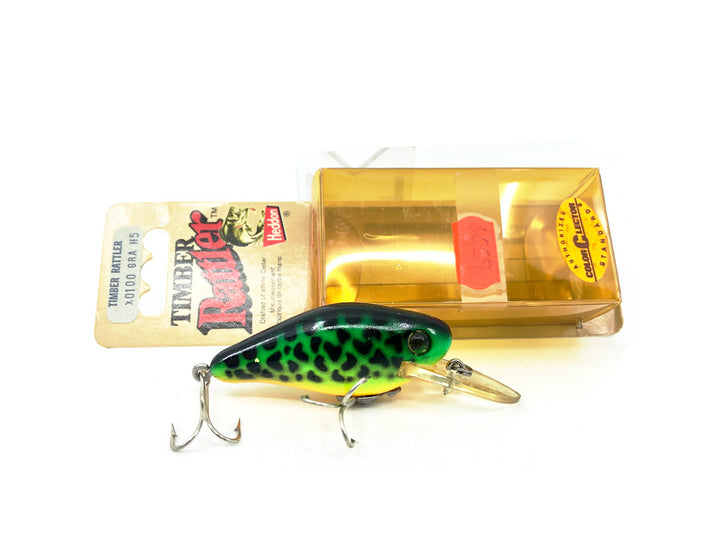 Heddon Timber Rattler X100, GRA Fluorescent Green Crawdad Color on Card