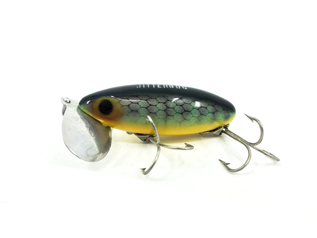 Arbogast Jitterbug 1/2oz, Perch/Yellow Belly Color on Card