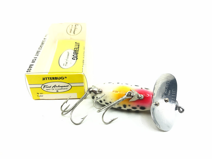 Arbogast Jitterbug 5/8oz, White Coachdog Color with Box, Bugged-Eyed Model