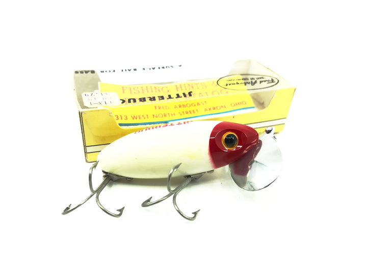 Arbogast Jitterbug 5/8oz, Red Head/White Color with Box, Bugged-Eyed Model