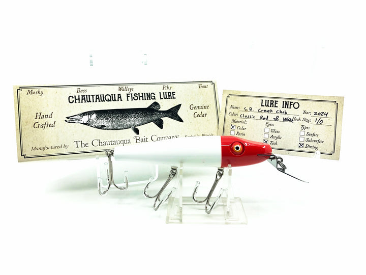 Chautauqua Solid Body Creek Chub, Classic Red Head/White Color