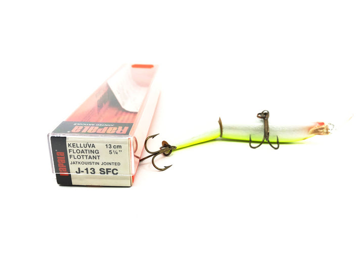 Rapala Jointed Minnow J-13, SFC Silver Fluorescent Chartreuse Color with Box