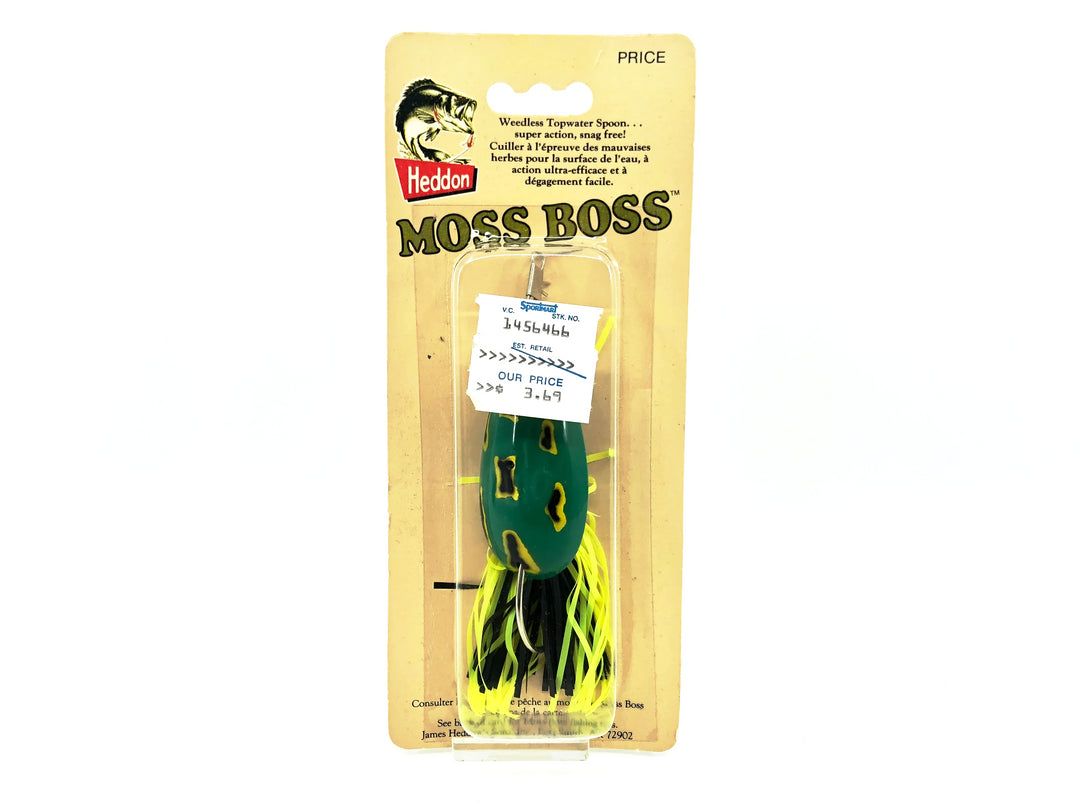 Heddon Moss Boss on Card, Frog Color on Card