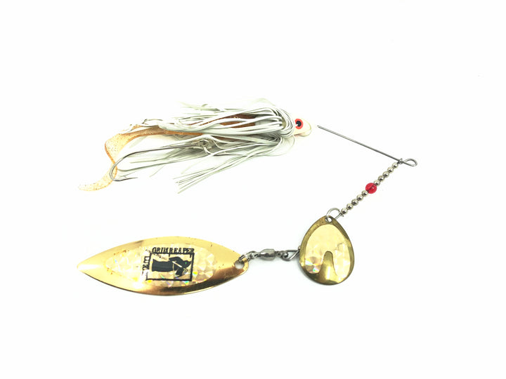 Grim Reaper 1 Ounce Tandem Spinner, White Body/Gold Blade & Tail