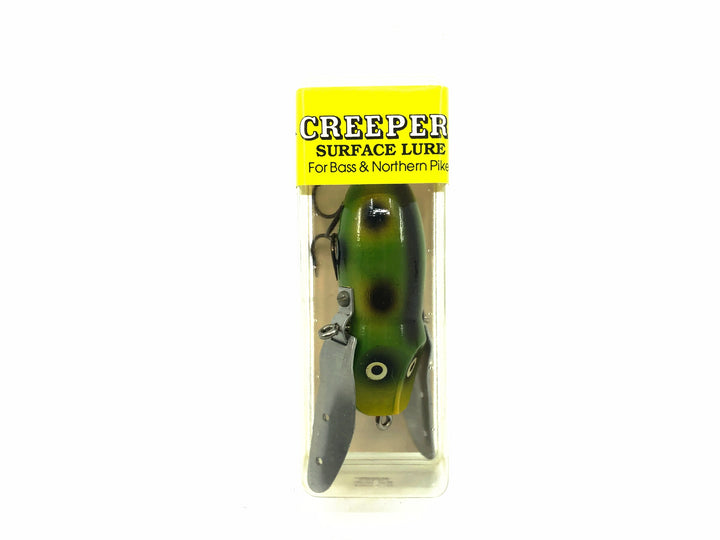 Hi-Fin Bass Creeper Lure, Green/Black Dots/Yellow Belly Color in Box