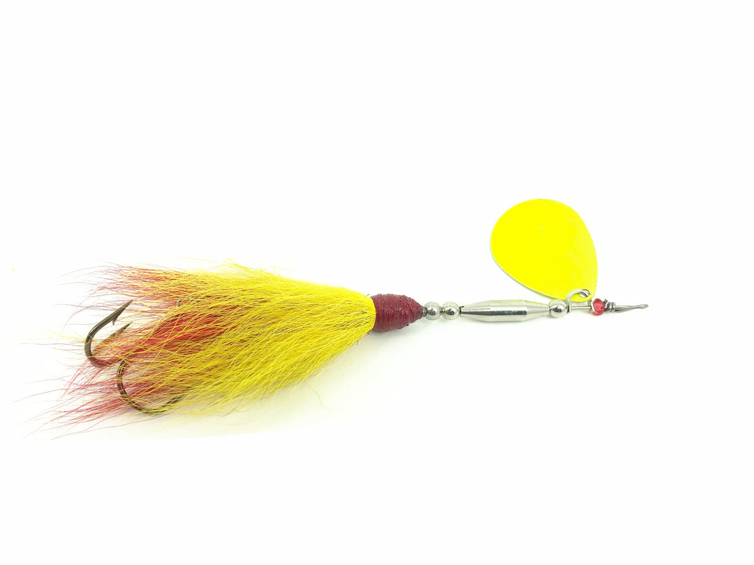 Musky Bucktail Spinner 1oz, Chartreuse Blade/Chartreuse & Red Tail Color