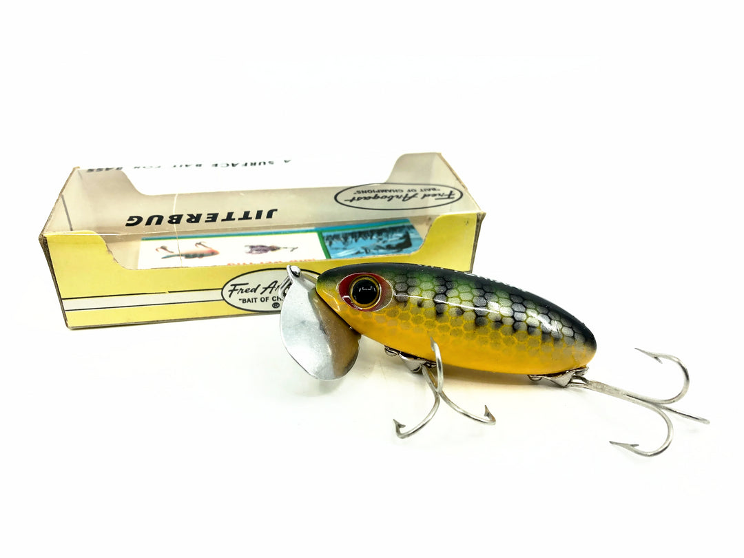 Arbogast Jitterbug 5/8oz, #5 Perch Color with Box, Bugged-Eyed Model