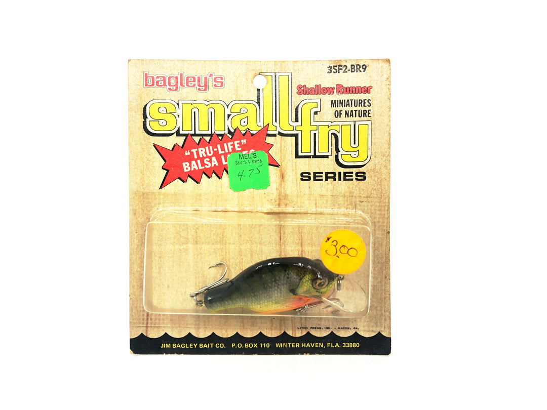 Bagley Small Fry 3SF2-BR9, Bream on Chartreuse Color on Card