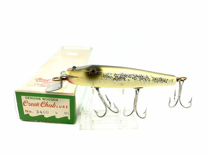 Creek Chub Snook Pikie 3400, Silver Flitter Color 3400W with Box